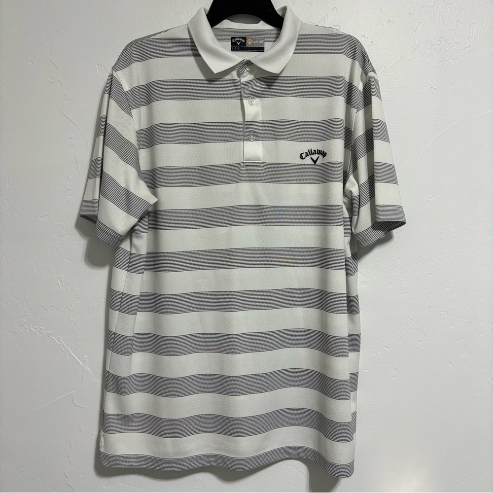 Callaway Opti-Dri Men's Golf Polo Short Sleeve Size Large White Black Stripes